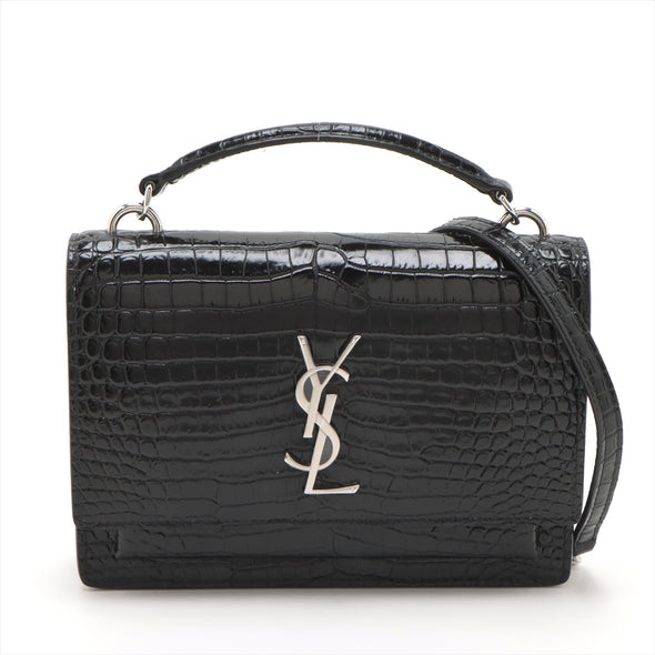 Saint Laurent Black Crocodile-Embossed Leather Sunset Shoulder Bag [Clearance Sale]