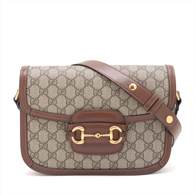 Gucci Brown GG Supreme Gucci Horsebit 1955 Small Shoulder Bag [Clearance Sale]