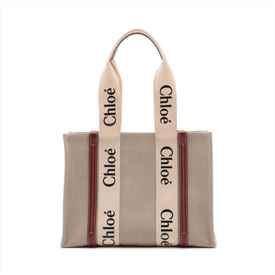 Chloe Brown Beige Canvas Medium Woody Tote Bag [Clearance Sale]