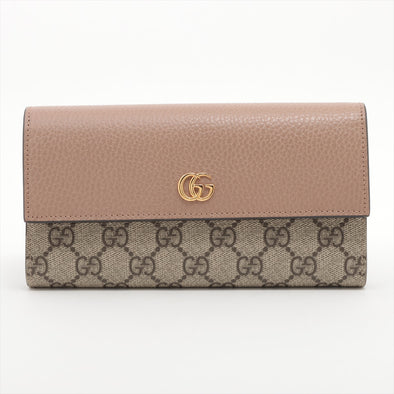 Gucci Dusty Pink Leather And GG Supreme Marmont Bi-Colour Continental Wallet [Clearance Sale]