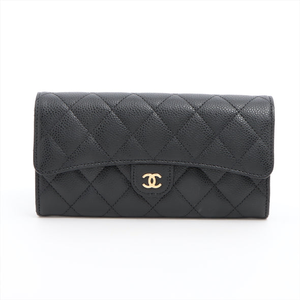 Chanel Black Caviar Leather Long Flap Wallet [Clearance Sale]