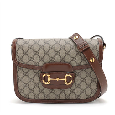 Gucci Brown GG Supreme Gucci Horsebit 1955 Small Shoulder Bag [Clearance Sale]