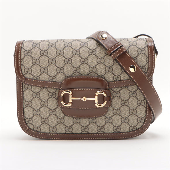 Gucci Brown GG Supreme Gucci Horsebit 1955 Small Shoulder Bag [Clearance Sale]