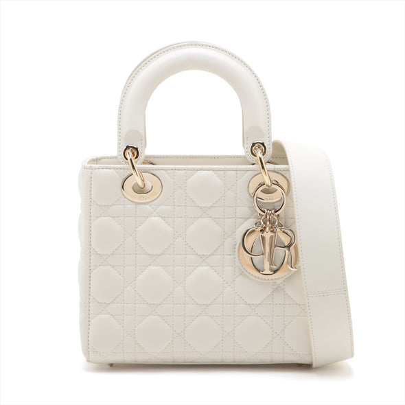 Christian Dior White Cannage Lambskin Small Lady Dior [Clearance Sale]