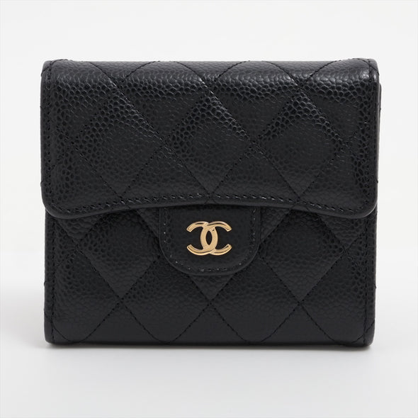 Chanel Black caviar Leather Compact Wallet [Clearance Sale]