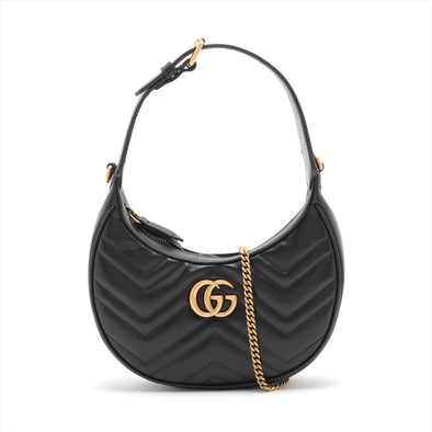 Gucci Black Leather GG Marmont Half Moon Mini Shoulder Bag [Clearance Sale]