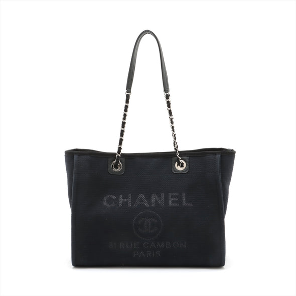 Chanel Black Canvas Deauville MM Chain Tote [Clearance Sale]