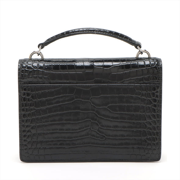 Saint Laurent Black Crocodile-Embossed Leather Sunset Shoulder Bag [Clearance Sale]