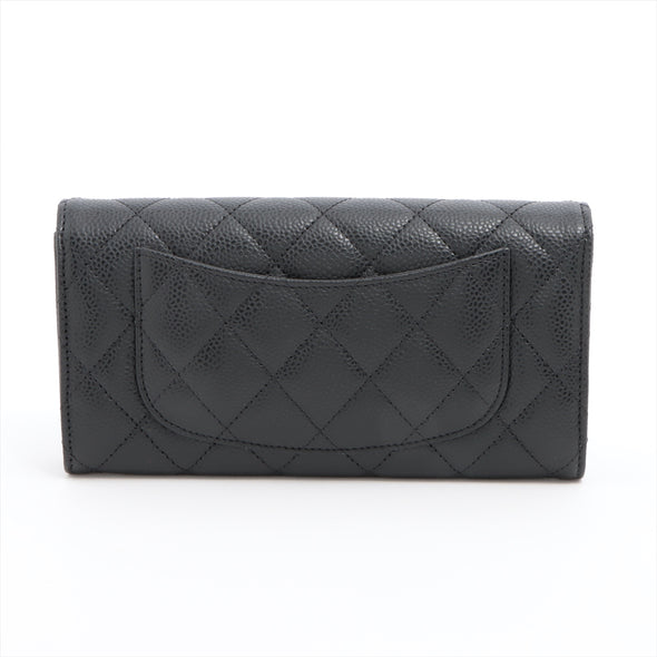 Chanel Black Caviar Leather Long Flap Wallet [Clearance Sale]