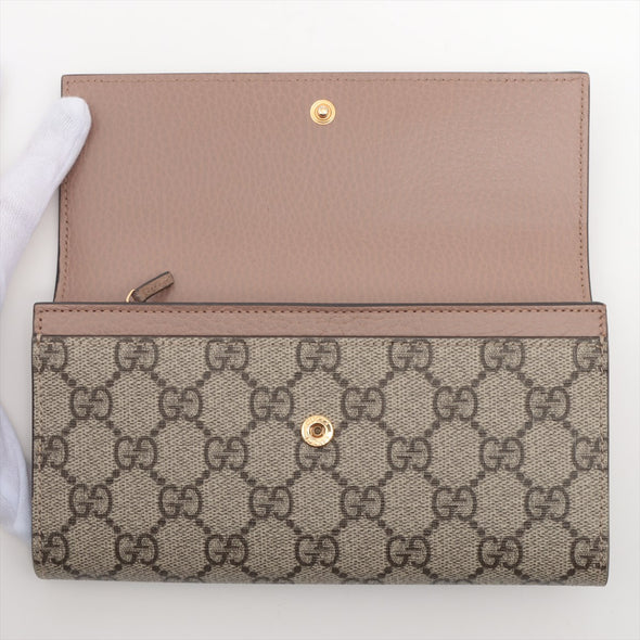 Gucci Dusty Pink Leather And GG Supreme Marmont Bi-Colour Continental Wallet [Clearance Sale]