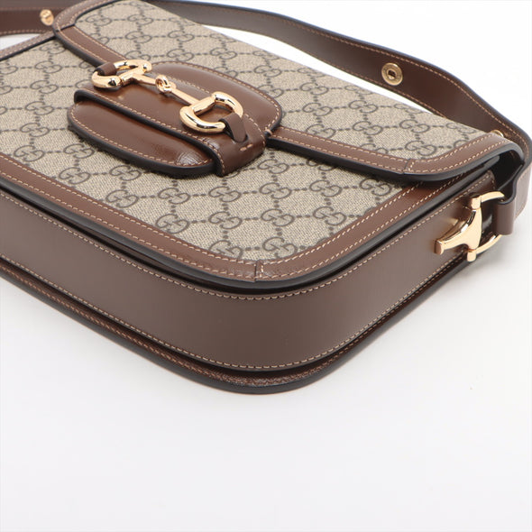 Gucci Brown GG Supreme Gucci Horsebit 1955 Small Shoulder Bag [Clearance Sale]