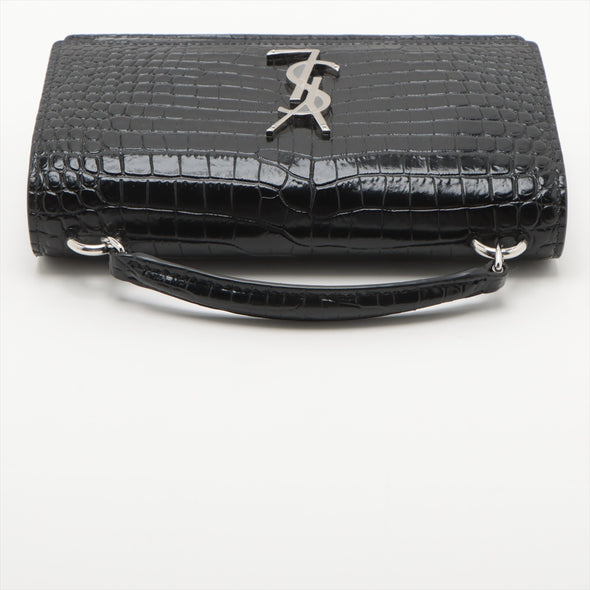 Saint Laurent Black Crocodile-Embossed Leather Sunset Shoulder Bag [Clearance Sale]