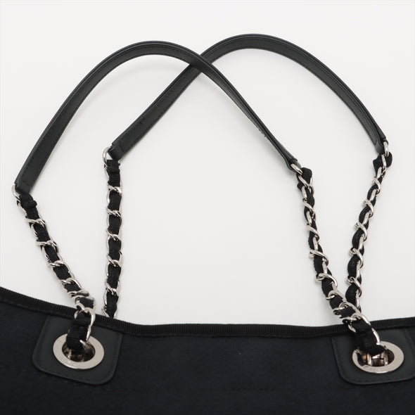 Chanel Black Canvas Deauville MM Chain Tote [Clearance Sale]