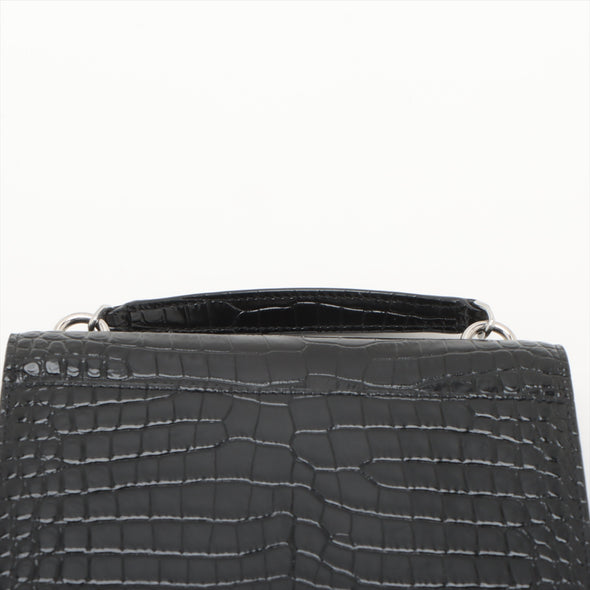 Saint Laurent Black Crocodile-Embossed Leather Sunset Shoulder Bag [Clearance Sale]