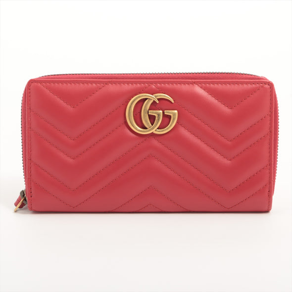 Gucci Red GG Marmont Matelasse Zip Around Wallet [Clearance Sale]