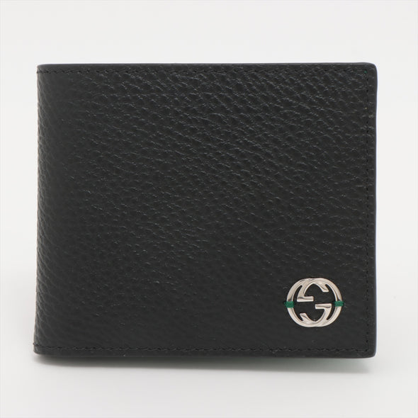 Gucci Black Green Leather Interlocking G Bifold Coin Wallet [Clearance Sale]