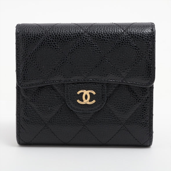 Chanel Black caviar Leather Compact Wallet  [Clearance Sale]