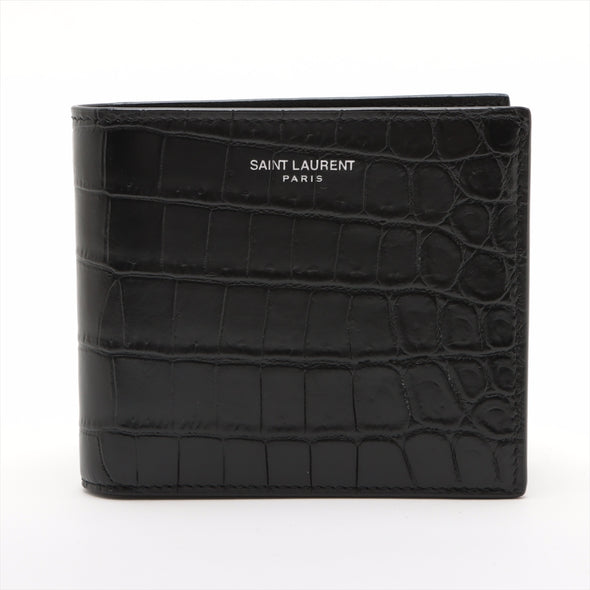 Saint Laurent Black Crocodile Embossed Leather Paris East/West Wallet [Clearance Sale]