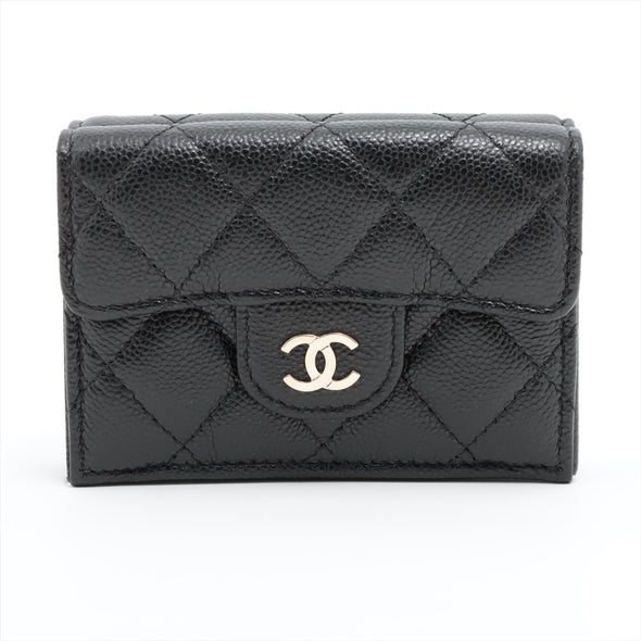 Chanel Black Caviar Leather Compact Wallet [Clearance Sale]