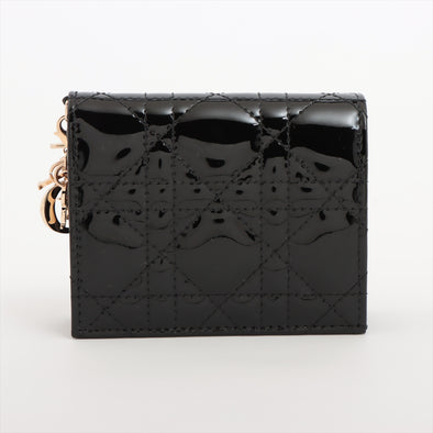 Christian Dior Black Patent Cannage Leather Mini Lady Dior Gardenia Wallet [Clearance Sale]