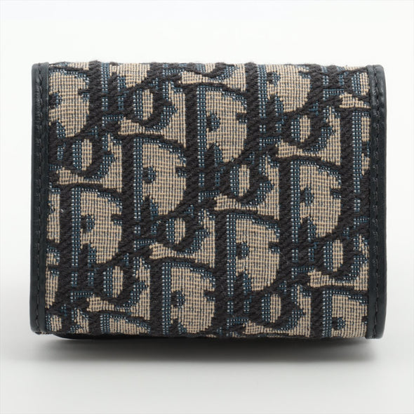 Christian Dior Blue Dior Oblique Embroidery Compact Wallet [Clearance Sale]