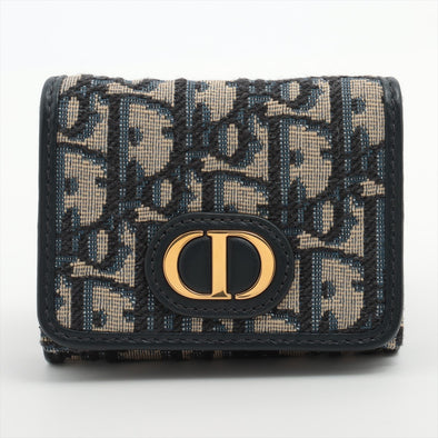 Christian Dior Blue Dior Oblique Embroidery Compact Wallet [Clearance Sale]