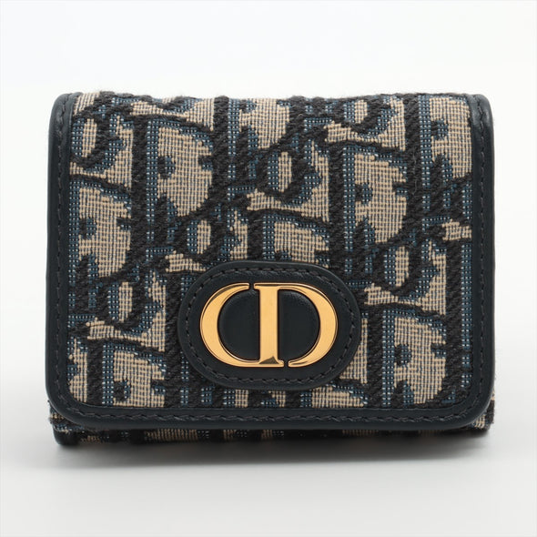 Christian Dior Blue Dior Oblique Embroidery Compact Wallet [Clearance Sale]