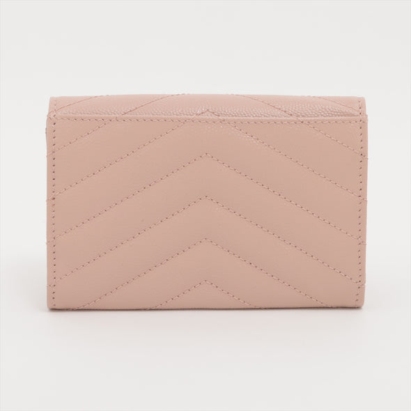 Saint Laurent Pale Pink Grained Leather Cassandre Matelasse Small Envelope Wallet [Clearance Sale]