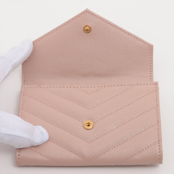 Saint Laurent Pale Pink Grained Leather Cassandre Matelasse Small Envelope Wallet [Clearance Sale]