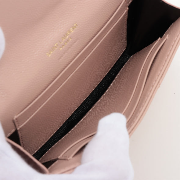 Saint Laurent Pale Pink Grained Leather Cassandre Matelasse Small Envelope Wallet [Clearance Sale]