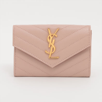 Saint Laurent Pale Pink Grained Leather Cassandre Matelasse Small Envelope Wallet [Clearance Sale]