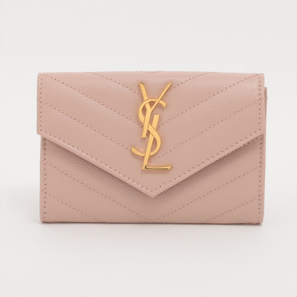 Saint Laurent Pale Pink Grained Leather Cassandre Matelasse Small Envelope Wallet [Clearance Sale]