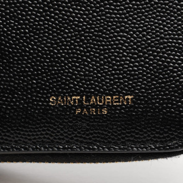 Saint Laurent Black Grained Leather Cassandre Matelasse Compact Zip Around Wallet [Clearance Sale]