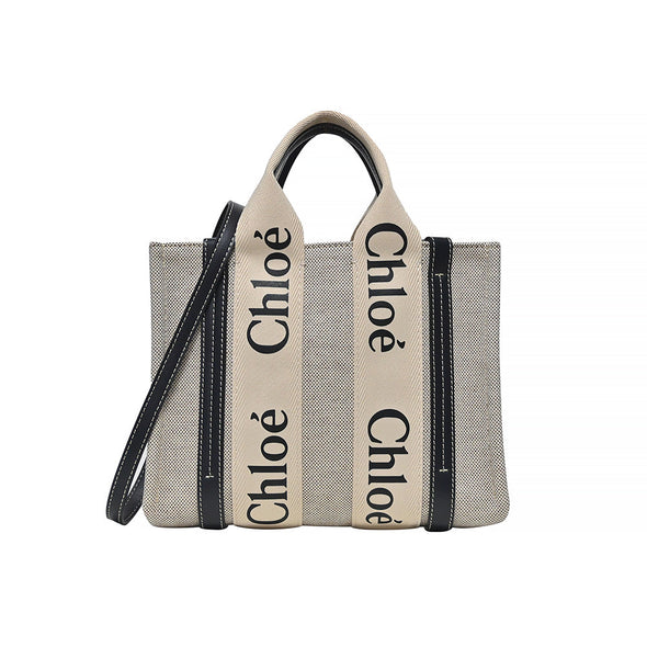 Black/Beige Canvas Small Woody Tote - 2