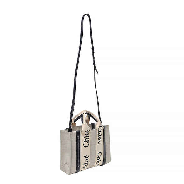 Black/Beige Canvas Small Woody Tote - 2