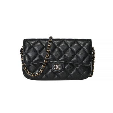 Black Quilted Caviar Phone Holder with Chain Bag (Rented Out)