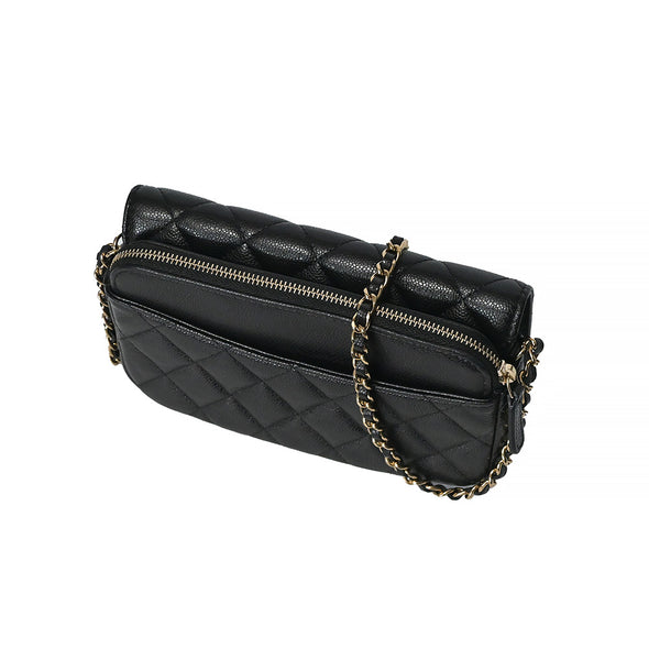Black Quilted Caviar Phone Holder with Chain Bag (Rented Out)