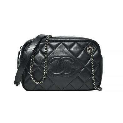Black Quilted Nappa Lambskin Vintage Camera Bag (Rented Out)