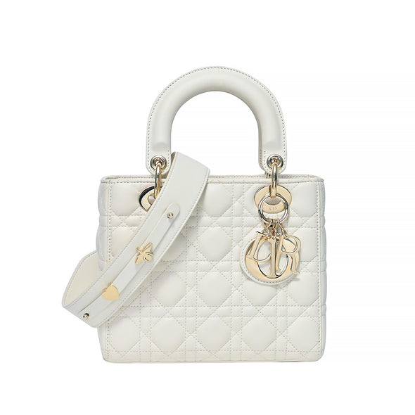 White Cannage Lambskin Small Lady Dior (Rented Out)