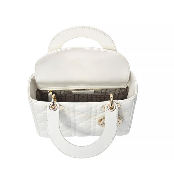 White Cannage Lambskin Small Lady Dior (Rented Out)