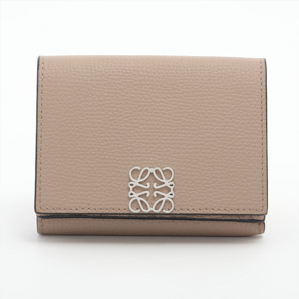 Loewe Sand Pebble Grain Calfskin Leather Anagram Trifold Wallet [Clearance Sale]