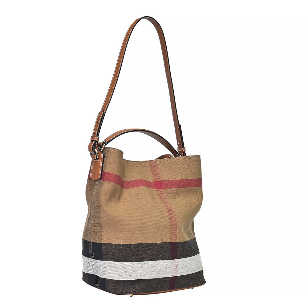 Burberry Ashby Medium Canvas & Calfskin Hobo Bag in Saddle Brown - Fleur De  Riche
