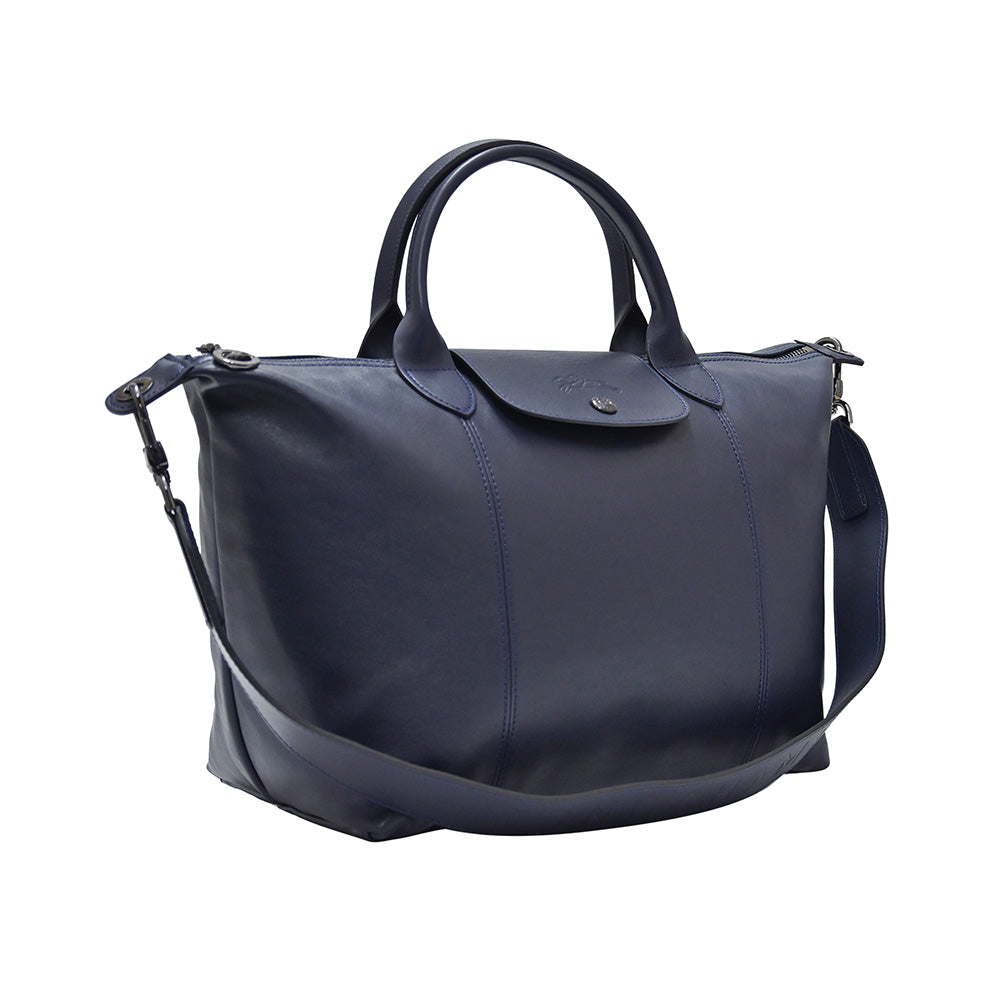 Longchamp Le Pliage Cuir Navy Blue Leather Bag at Jill's Consignment