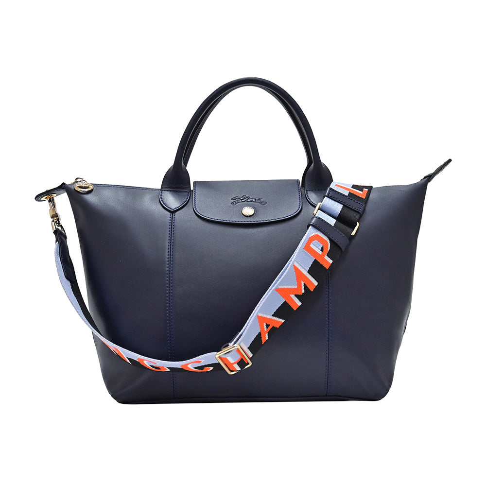 Le Pliage Cuir M Top handle bag Pilot Blue - Leather (L1515757729)