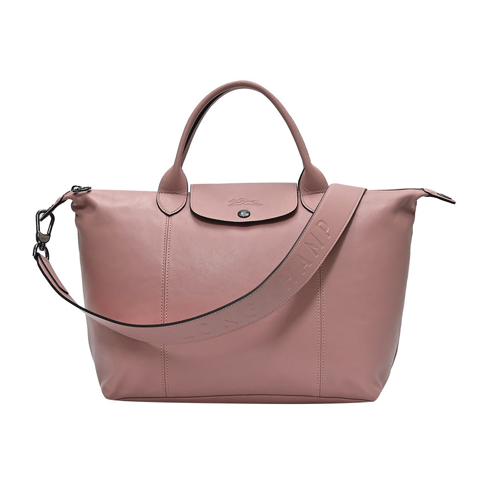 Longchamp Le Pliage Cuir Medium Leather Top Handle Tote In Pink