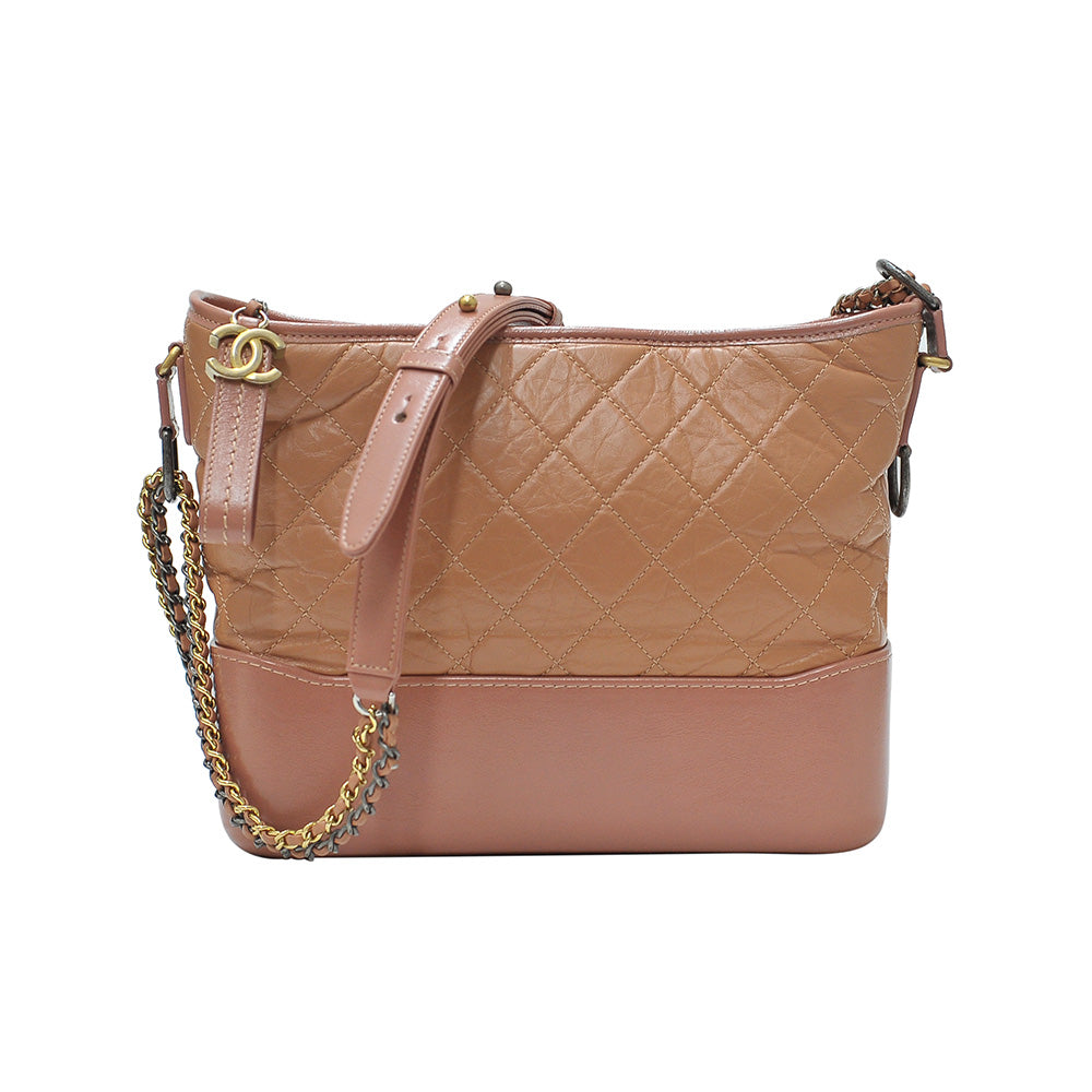 CHANEL Aged Calfskin Quilted Small Gabrielle Hobo Pink 447744